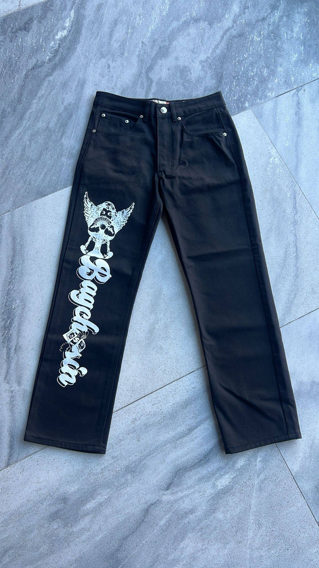 Jet Black BagCha$in Angel Logo Denims