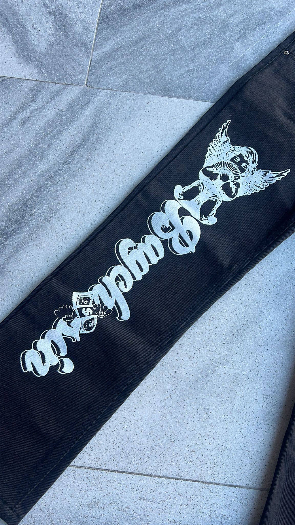Jet Black BagCha$in Angel Logo Denims